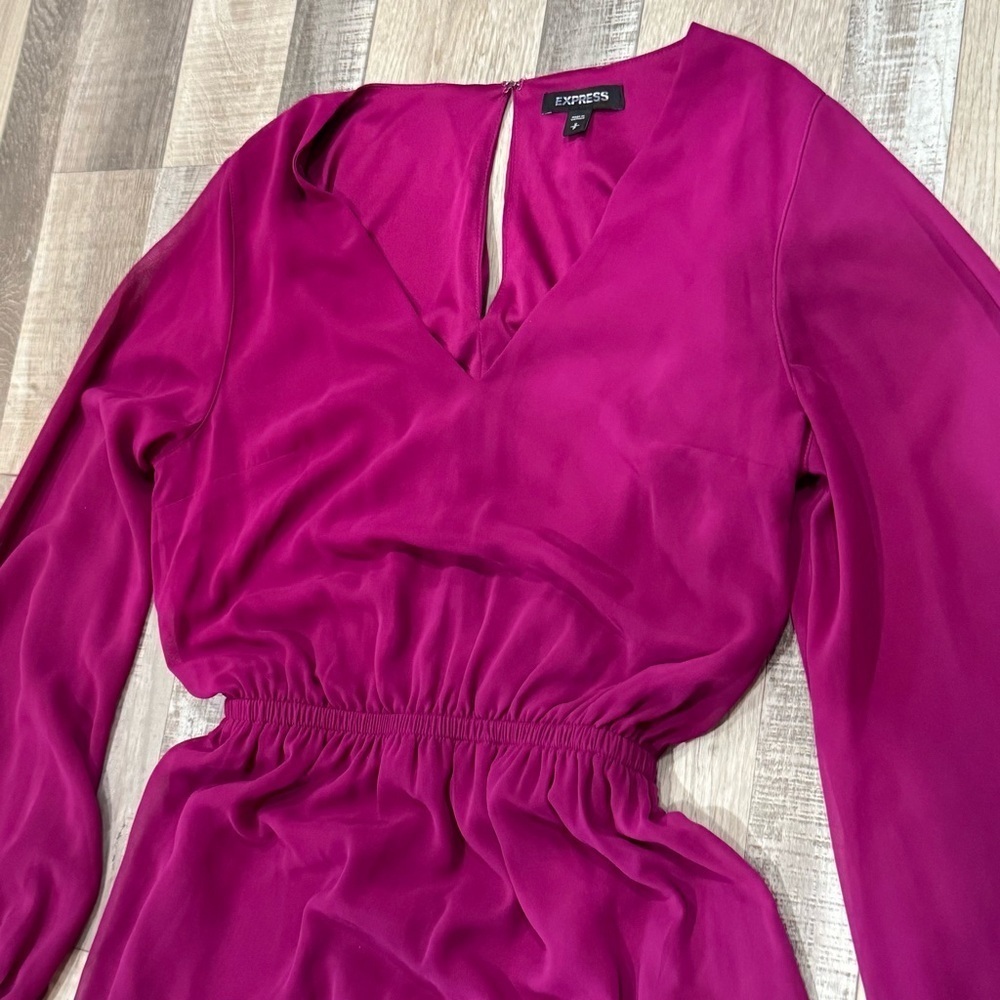 Express magenta tie waist long sleeve blouson dress ❤️ - Picture 7 of 8